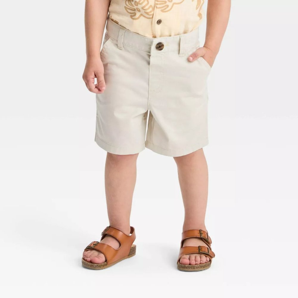 Tan Boys Pull On Woven Flat Front Shorts at Knee - Cat & Jack Adjustable Waist